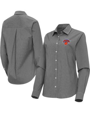 Antigua New York Knicks Porter Woven Long Sleeve Button-up Shirt - Gray