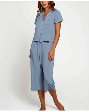 iCollection Soft Rayon Top And Wide Leg Capri Pants Pajama Set - Blue