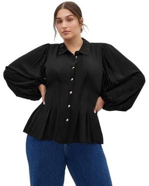 City Chic Plus Size Piper Button-up Collared Relaxed-fit Long-sleeve Shirt - Black