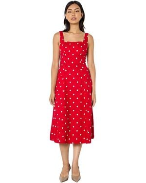 Apricot Square Neck Midi Dress - Red