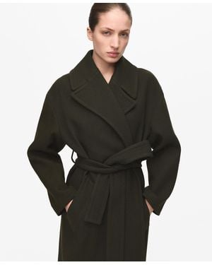 Mango Belted Manteco Wool Coat - Black
