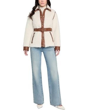 Guess Belted Faux-shearling Coat - Blue
