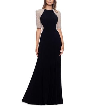 Xscape Beaded-sleeve Scuba-crepe Gown - Black