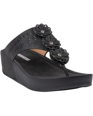 Gc Shoes Rana Floral Thong Wedge Sandals - Black