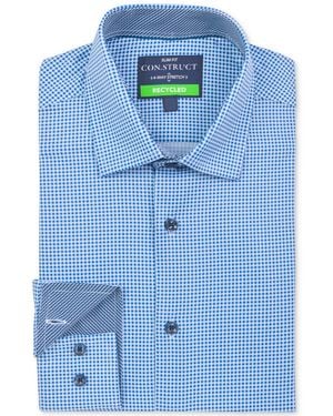 Con.struct Recycled Slim Fit Gingham Performance Stretch Cooling Comfort Dress Shirt - Blue