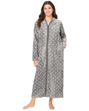 Dreams & Co. Plus Size Plush Zip-front Robe - Gray