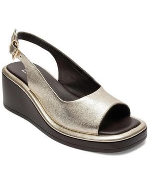 Forever & Always Shoes Forever And Always Shoes Orlena Leather Platform Wedge Sandal - Metallic