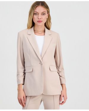 BarIII Crepe One-button Scrunched-sleeve Jacket - Natural