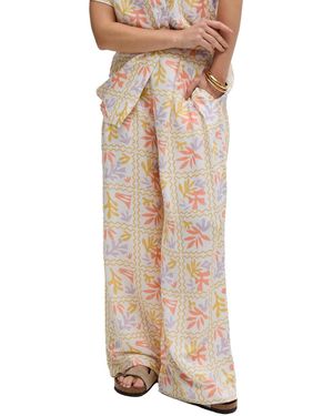 Raffya Matisse Wide Leg Patchwork Floral Print Trouser - Natural
