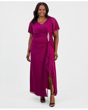 Alex Evenings Plus Size Flutter-sleeve Embellished-trim Gown - Purple