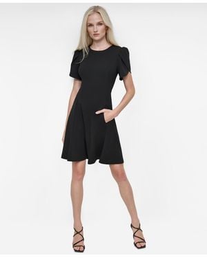 DKNY Tulip Sleeve Fit And Flare Dress - Black
