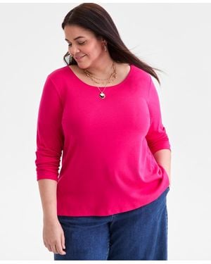 Style & Co. Plus Size Scoop-neck Long-sleeve Top - Pink