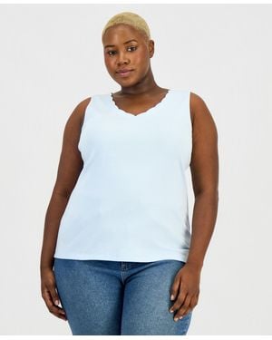 Style & Co. Plus Size Solid-color Scalloped V-neck Tank Top - White