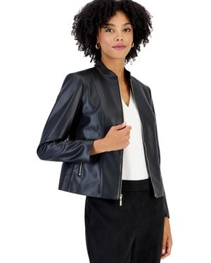 Kasper Petite Moto Fitted Zipper-pocket Jacket - Blue
