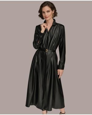 Donna Karan Button Front Midi Dress - Black