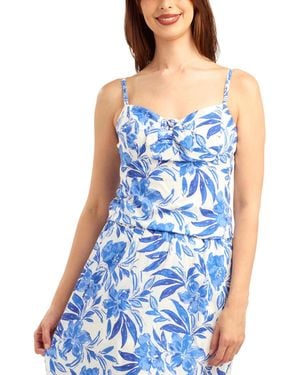 Bcx Eyelet Print Tie-front V-neck Top - Blue