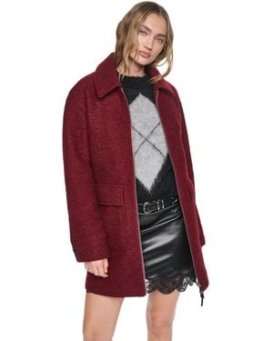 DKNY Boucle And Speckled Herringbone Tailored Coat