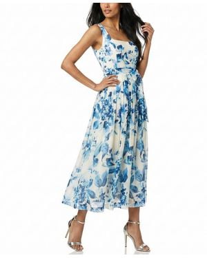 Taylor Petite Square Neck Tiered Midi Dress - Blue