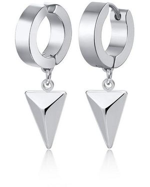 Metallo Stainless Steel Triangle Charm huggie Hoop Earrings - Metallic