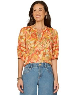 Democracy Mandarin Collar Top - Orange