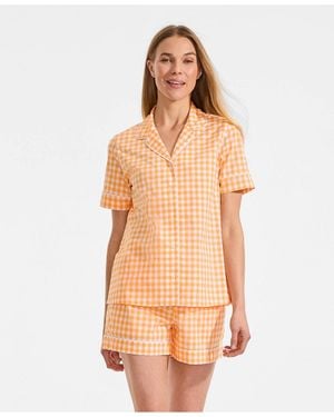 Lands' End Cotton Poplin 2 Piece Pajama Set - Orange