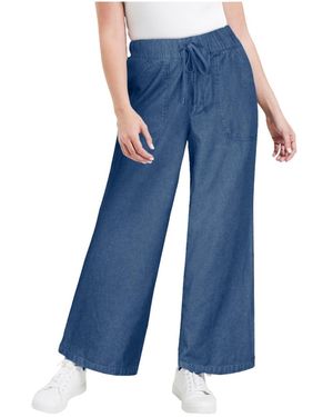 June + Vie June + Vie Plus Size June + Vie Drawstring Denim Wide-leg Bottoms. - Blue