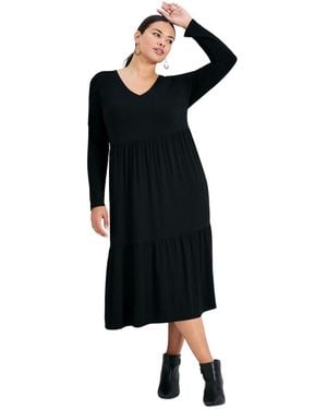 Avenue Plus Size Nylah Tiered Knit Dress - Black