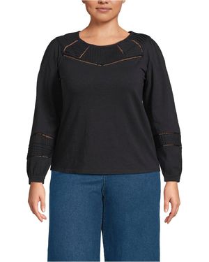 Lands' End Plus Size Long Sleeve Slub Pintuck Top - Black