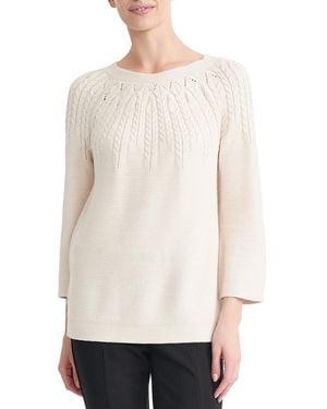 Jones New York Cable-knit 3/4-sleeve Raglan Crewneck Pullover - White