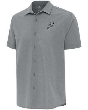 Antigua San Antonio Spurs Activate Woven Short Sleeve Button-up Shirt - Gray