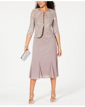 Alex Evenings Petite Sequined Midi Dress And Jacket - Pink
