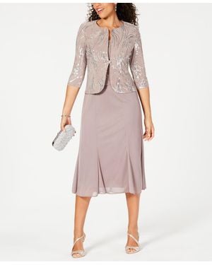 Alex Evenings Petite Sequined Midi Dress And Jacket - Pink