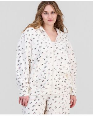 Rebel Veil Trendy Plus Size Drop-shoulder Zippered Hoodie - White