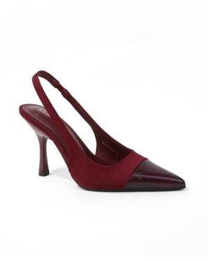 BERNESS Florrie Croco Toe Cap Faux Suede Slingbacks - Red