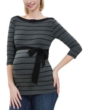 Kimi + Kai Kimi + Kai Maternity Striped Boat Neck Top - Black