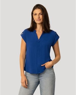 Cable & Gauge Split Neck Sleeve Tab Top - Blue