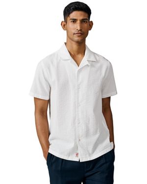 aubi Seersucker Linen Short Sleeve Shirt - White