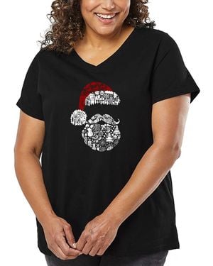 LA Pop Art Plus Size Santa Pics Word Art V-neck T-shirt - Black