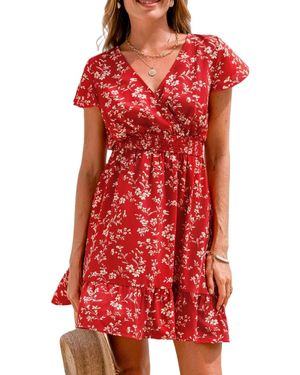 CUPSHE Crimson Petals Floral Mini Beach Dress - Red
