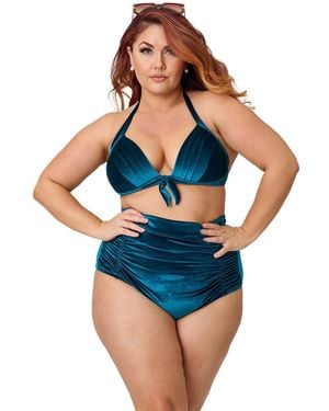 Unique Vintage Plus Size Monroe High Waist Bikini Bottom - Blue