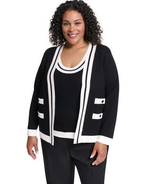 KARL LAGERFELD Plus Size Tipped Open-front Cardigan - Black