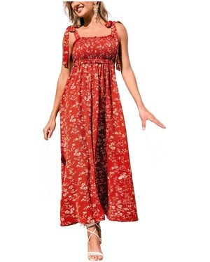 CUPSHE Hot Papaya Floral Maxi Beach Dress - Red