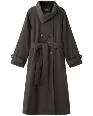 Mango Long Belted Funnel-neck Trench Coat - Black