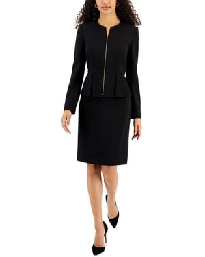 Tahari Zipper Jacket Skirt Suit - Black