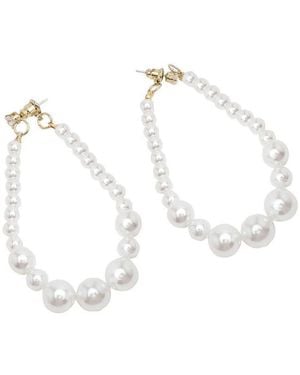 SOH White Beads Gold-tone Statement Drop Earrings