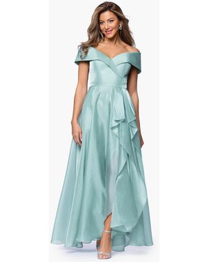 Xscape Sweetheart Neck Off-the-shoulder Ruffle Long Dress - Blue