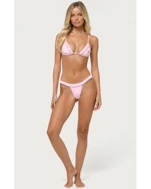 Edikted Avah Ruffle Triangle Bikini Top Ruffle Bikini Bottom - White