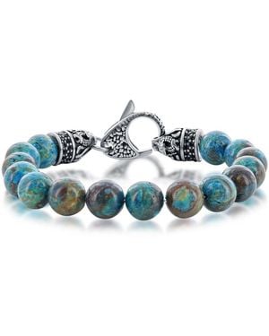 Metallo Stainless Steel 10mm Genuine Stone With Cz Bracelet - Blue