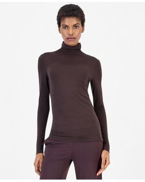 Anne Klein Petite Long-sleeve Seamless Turtleneck T-shirt - Purple