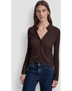 DKNY Textured Collared Button-front Top - Blue